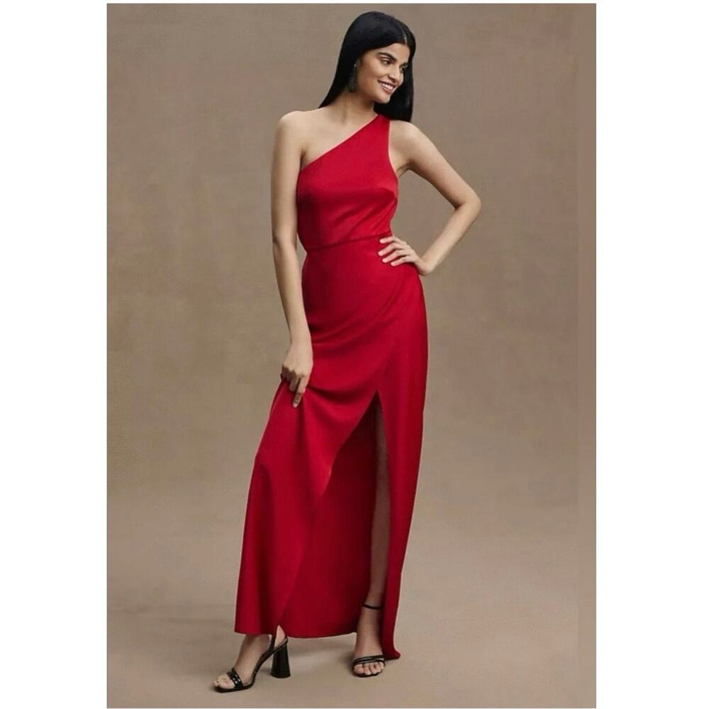 BHLDN Anthropologie Dylan Red Satin One Shoulder Gown Bridesmaid Wedding NWT 16